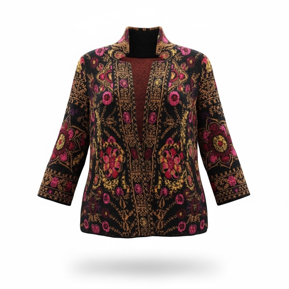 Moth By Anthropologie Black Floral Cardigan Sweater Jacket Size XXS Cotton Rayon